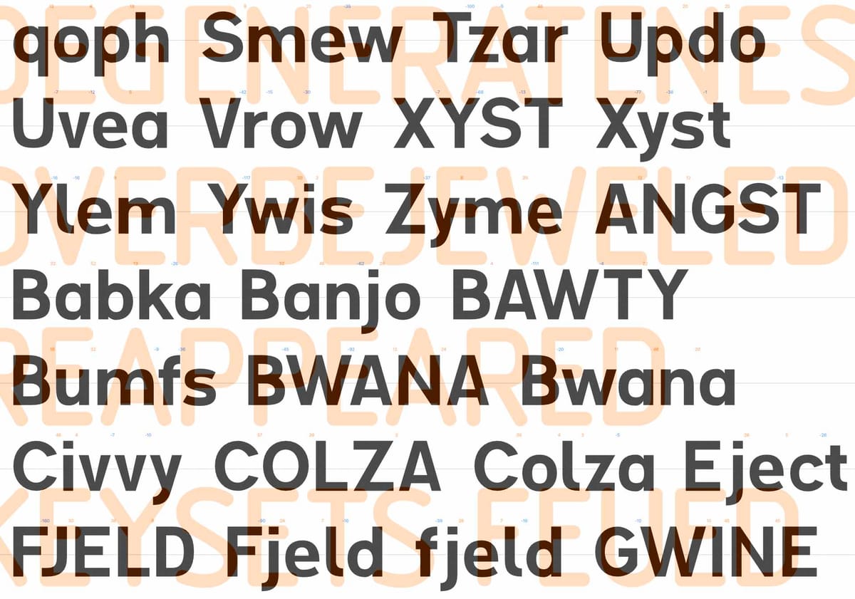 An example of word lists used in type design